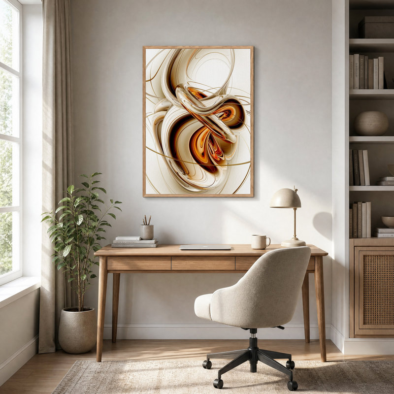 Toile murale aux formes abstraites tourbillonnantes en bronze et or, H 36 po x l 24 po