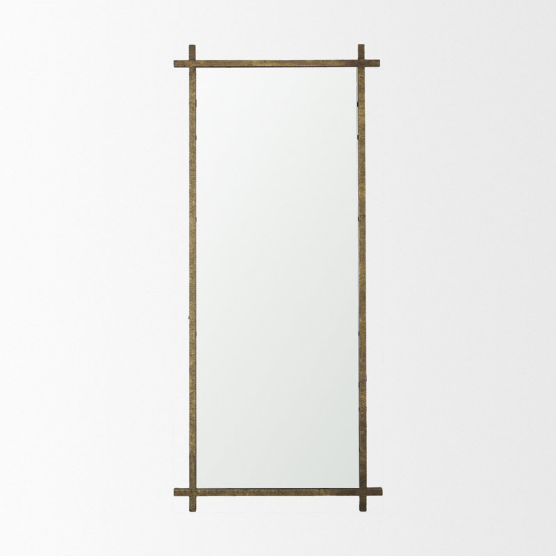 Rusin Is A Rectangular Mirror With A Textured Metal Cross Frame In A Brushed Gold Finish., Gold