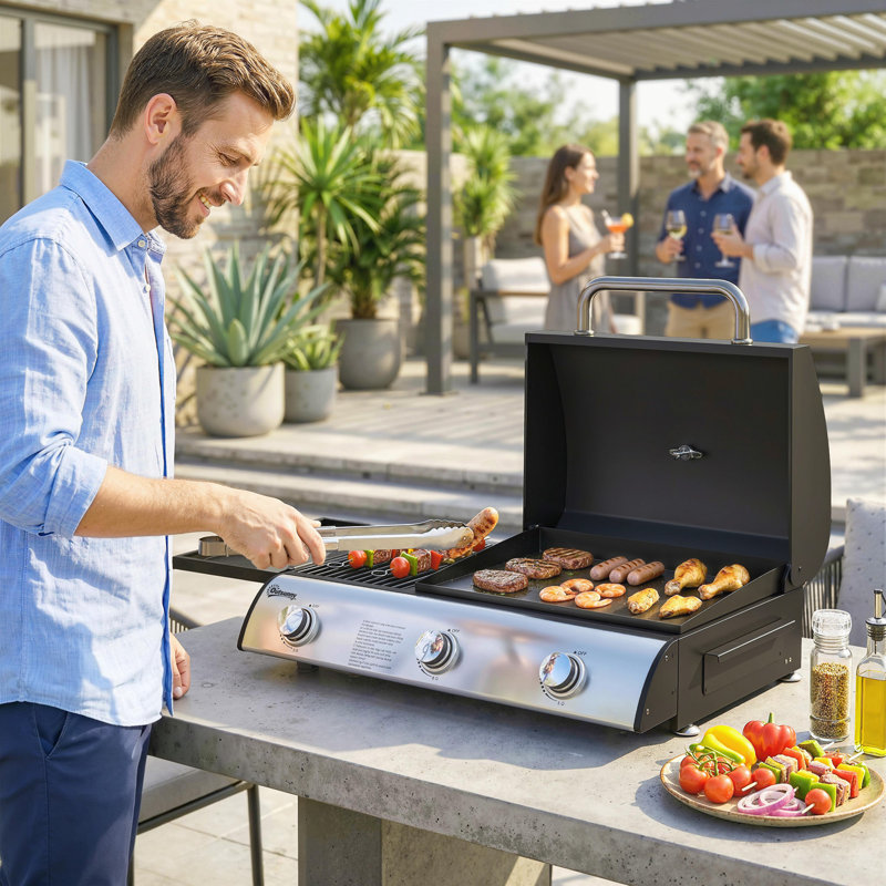 Outsunny 3 - Burner Countertop, Portable 9500 BTU BTU Gas Grill