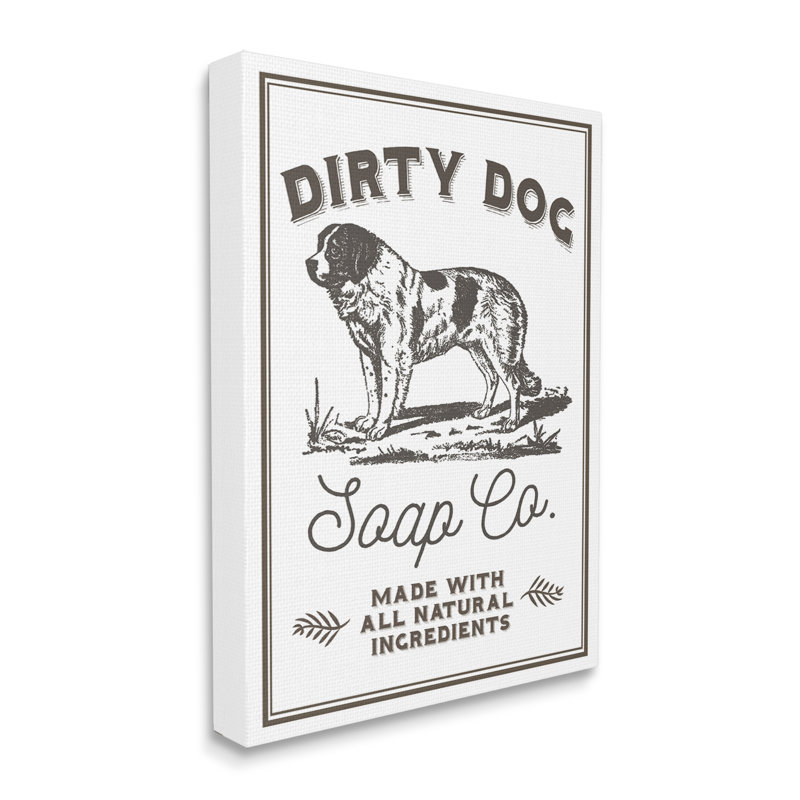 «Vintage Dog Soap Sign» par Daphne Polselli, art textuel sur toile tendue, H 48 po x l 36 po x P 1,5 po