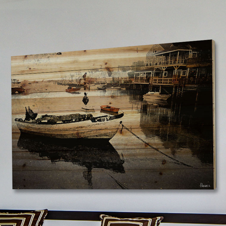 « still dock » par parvez taj,, reproduction d’art sur bois de pin naturel, 24 po x 36 po