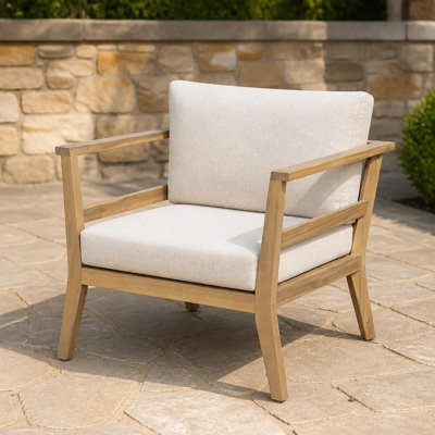 Fauteuil club d'extérieur robuste avec accoudoirs, fabrication en bois d'acacia de qualité supérieure avec coussins moelleux amovibles rembourrés de mousse, sièges de patio résistants aux intempéries