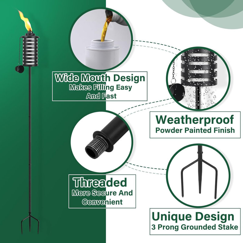 Paquet de 6 torches de jardin blanches Citronella - métal 16 oz