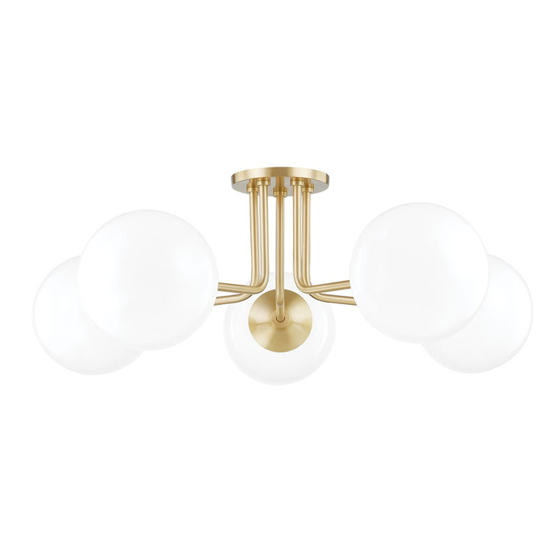 Plafonnier semi-encastré 5 lumières 30 po Luna, Laiton vieilli