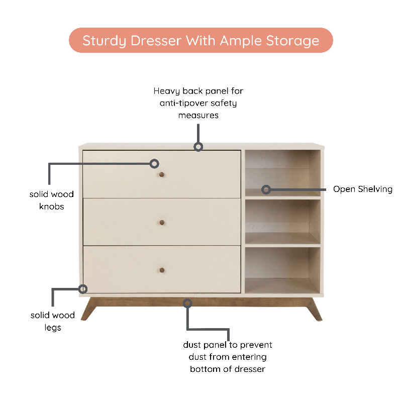 Central Park 3 - Drawer Dresser, Almond Milk/Walnut