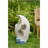 16.9X10.2X31.9" White Abstract Water Fountain With Blue Base With Light, For Indoor And Outdoor