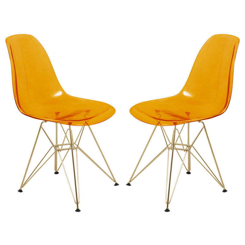 Northfleet Acrylic Dining Chair – Modern Eiffel Base Ghost Chair Accent Seating in Single, Set of 2, or Set of 4 – Gold or Chrome Legs for Banquet, Wedding, Office & Living Room Use