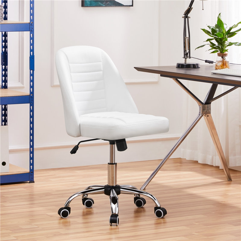 Lytisha Adjustable Height Task Chair, White Faux Leather