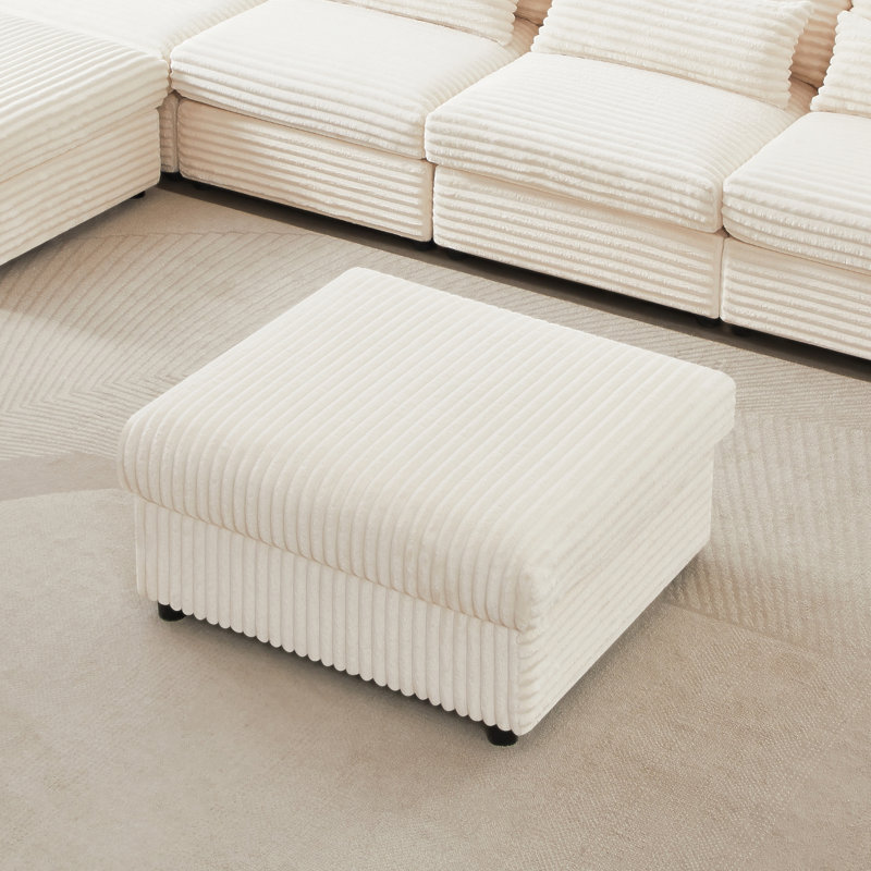 Repose-pieds de rangement en velours côtelé beige avec repose-pieds carré avec rangement dissimulé Pop, Beige