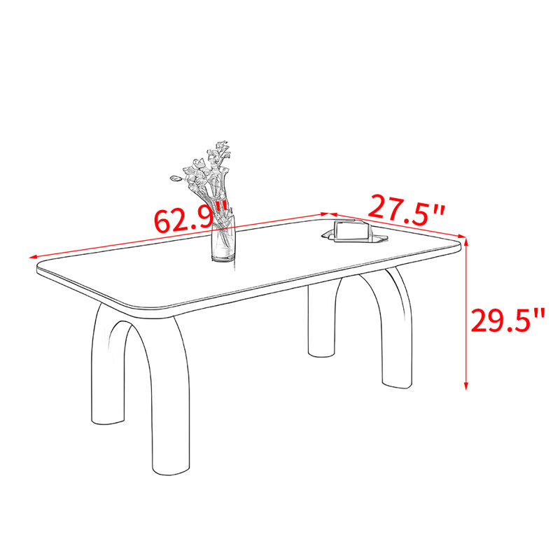 Modern simple solid wood rectangular table, 29.5"H x 62.9"L x 27.5"W