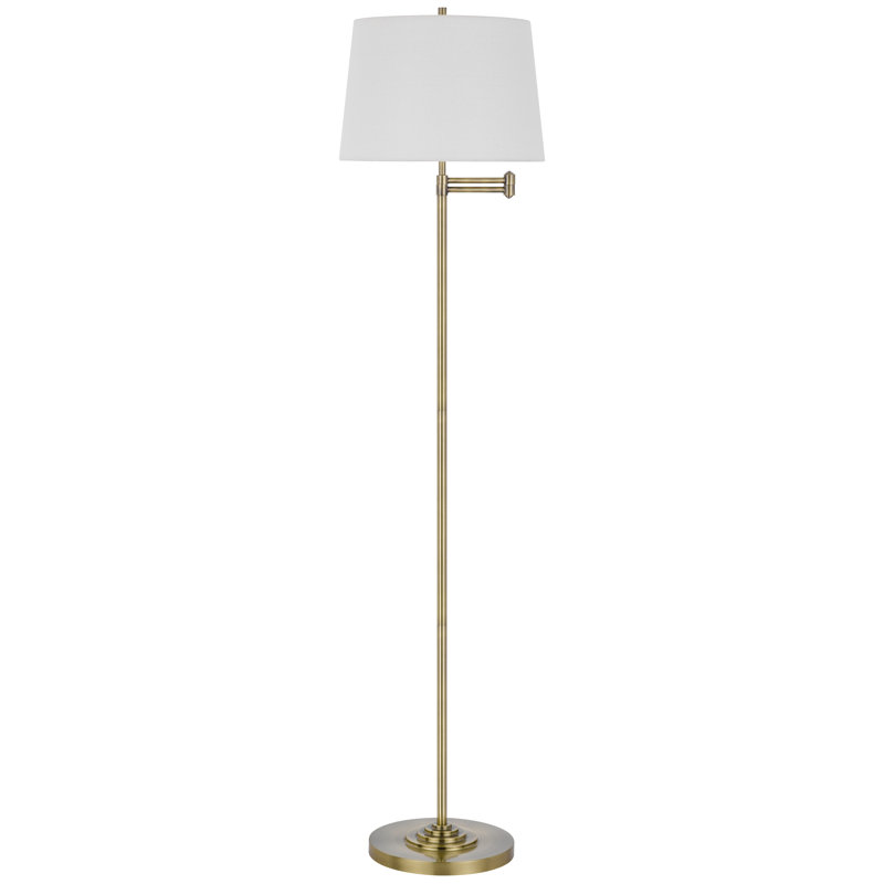 Lampe sur pied Colton - 160 cm de hauteur, en laiton antique, avec double bras articulé, ampoule E26 de 150 W, interrupteur à trois positions, abat-jour rond blanc et base lestée, style contemporain