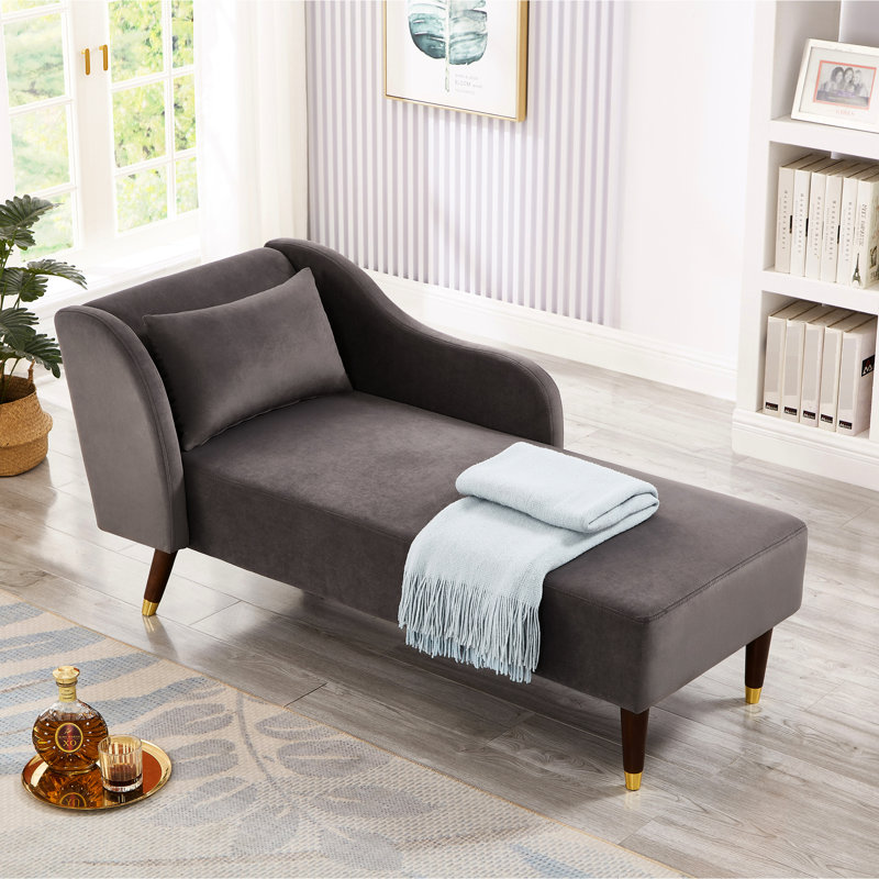 Elegant Orange Velvet Chair With Removable Seat Cushion Chaise Serpentine Springs - Stable, Grey