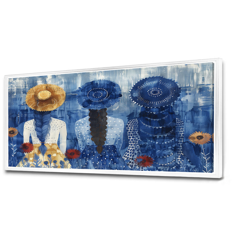 «Blue Boho Woman In Meditation - Woman Boho», reproduction d'art murale, Cadre flottant blanc, H 28 po x l 60 po