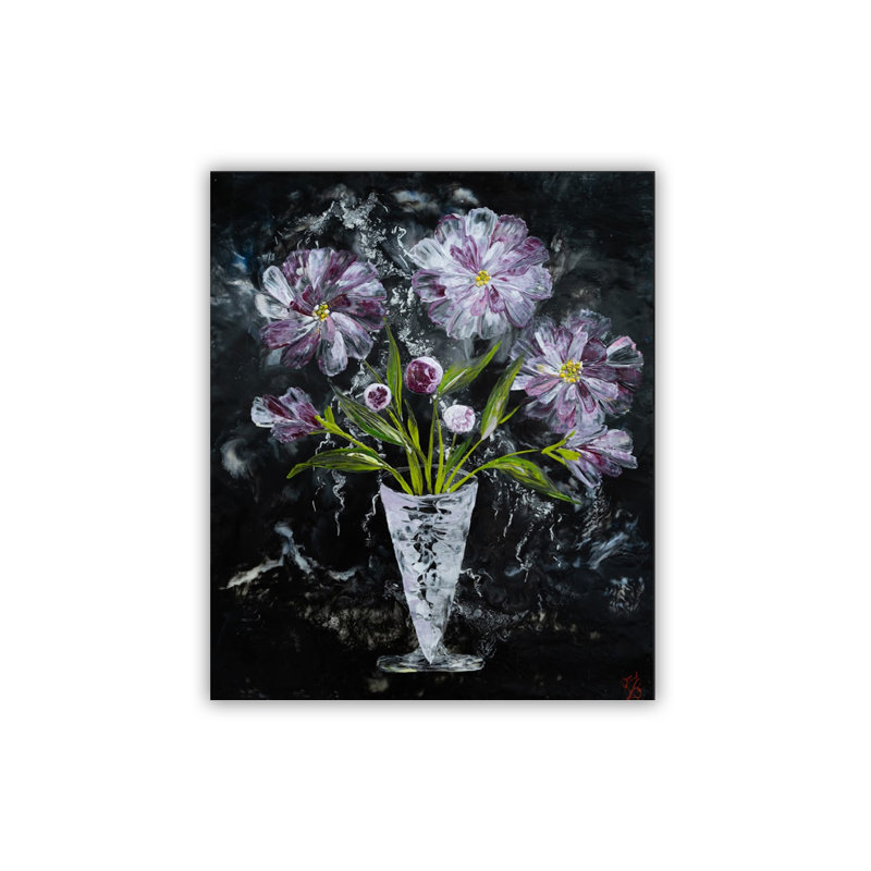 "Twilight Bouquet", art mural sur toile, H 40 po x l 30 po, Cadre flottant noir