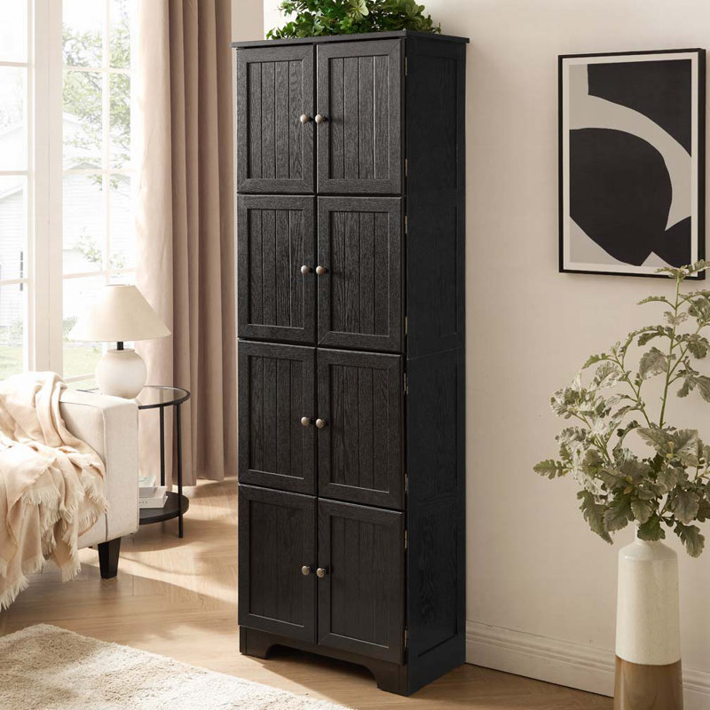 Armoire de rangement haute 72,4 "avec 8 portes et 4 tablettes, Noir