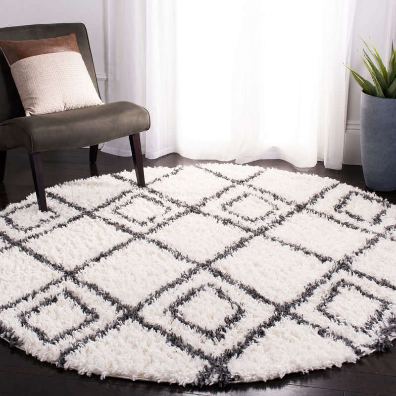 Rencher Moroccan Tassel Shag Performance Geometric Rug, Round 6'7"