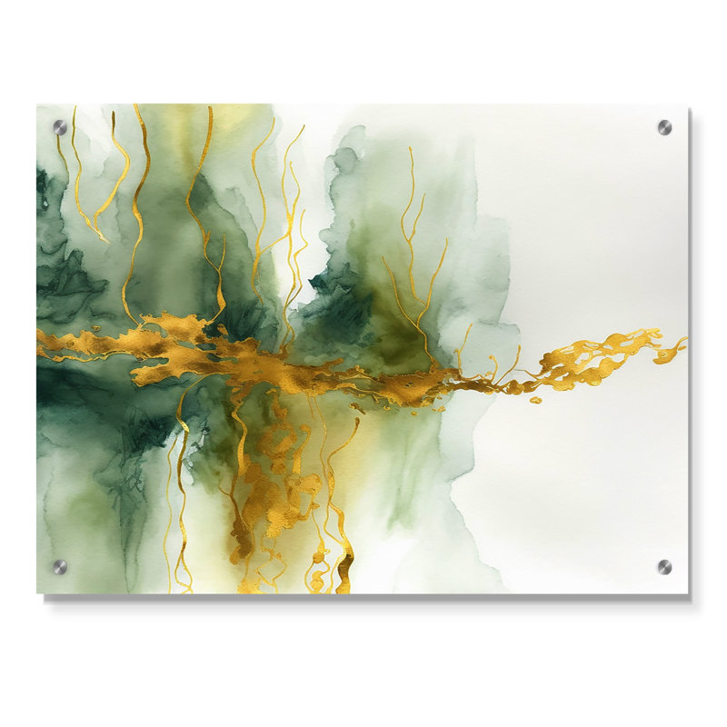 «Awakenings In Spanish Moss VI», art mural acrylique abstrait à encre liquide, H 24 po x l 32 po