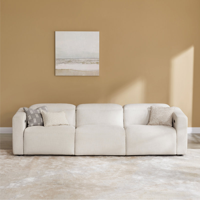 Martine 117' Wide Upholstered Reclining Sofa, Creamy Grey	