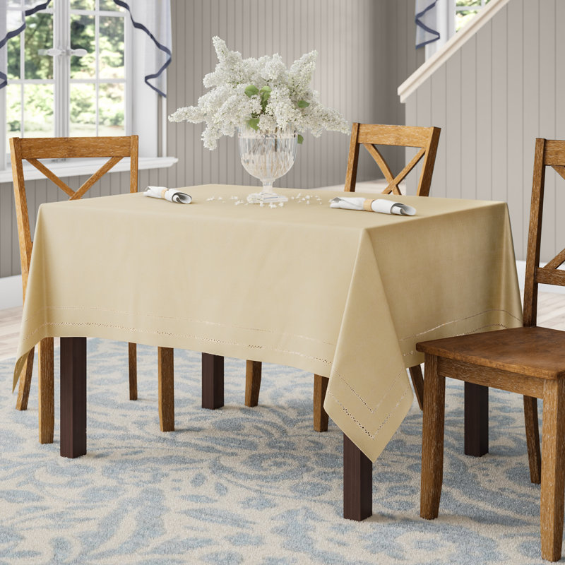 Ivory Rectangular Fabric Tablecloth with Double Hemstitch