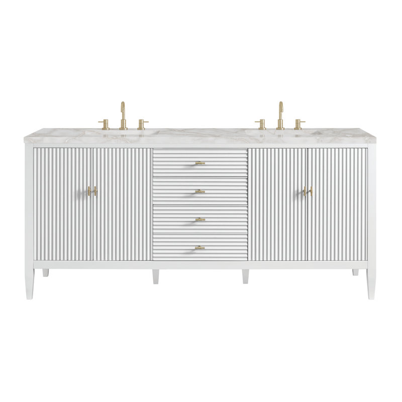 Myrrin 72'' W Double Vanity, 8" Widespread, Bright White, Victorian Silver Silestone