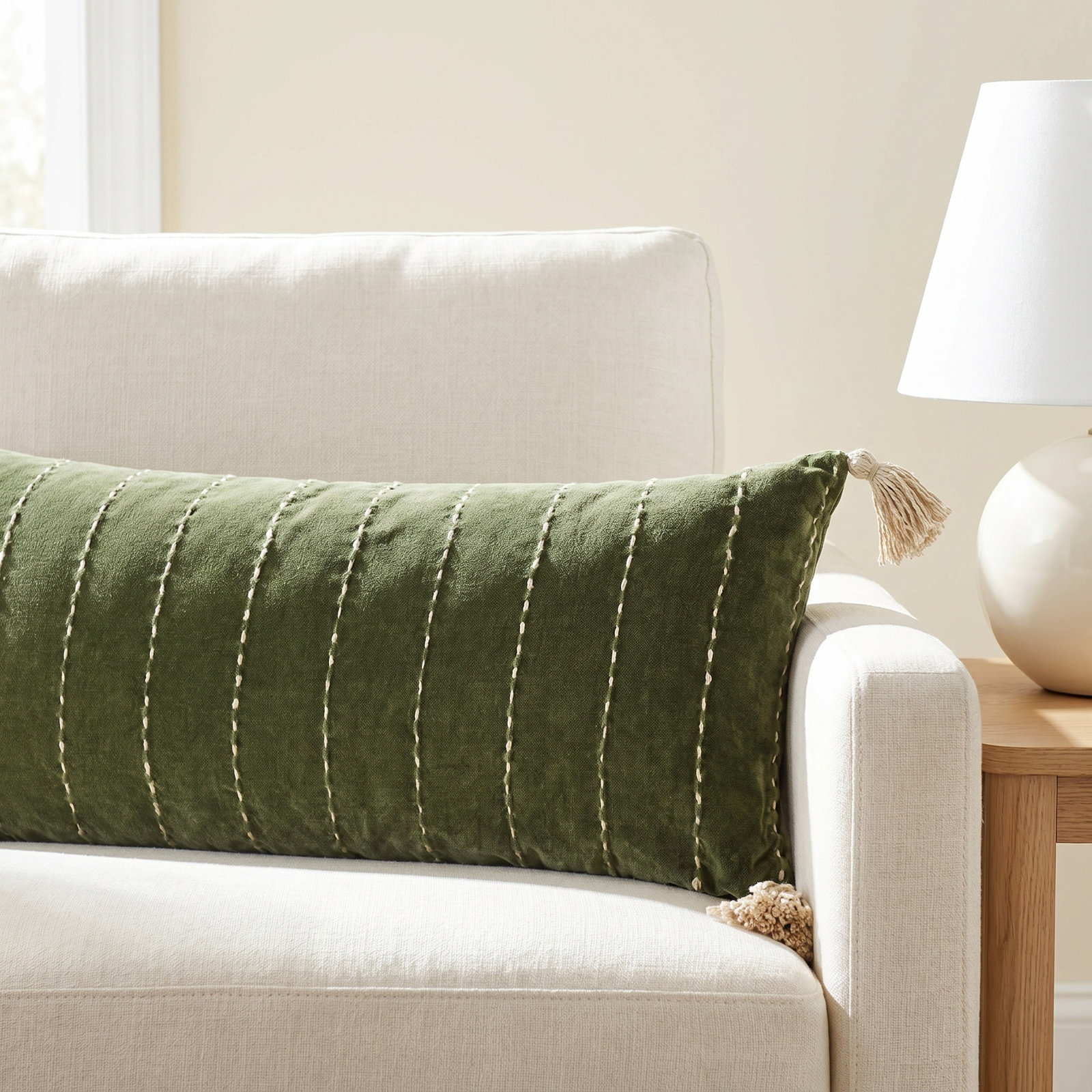 Tassels Lumbar Throw Pillow, Green, No Fill