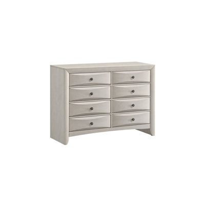 Ensemble de chambre à coucher Queen, zinc blanc antique, 5 pièces avec 2 tables de chevet et une commode