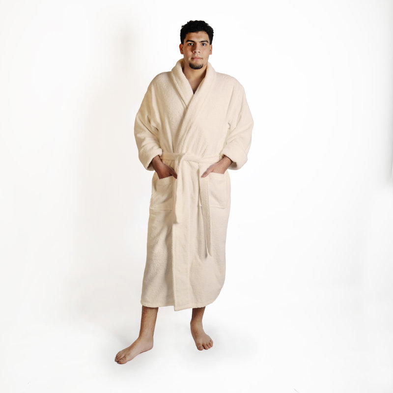 Peignoir mi-mollet 100% coton éponge avec poches, G / TG, Ivoire / crème masculin