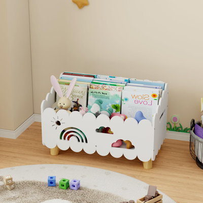 Bibliothèque en bois pour enfants et rangement pour jouets, bibliothèque pour enfants Montessori avec 2 cloisons réglables pour chambre d'enfant, bibliothèque pour tout-petits, tablettes pour chambre d'enfant et de classe, grand blanc