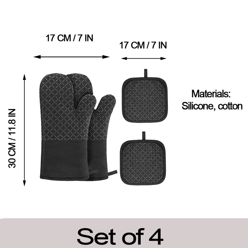 4-piece Black Silicone Potholder Set