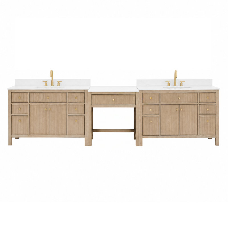 Ensemble de meuble-lavabo double 126 po et meuble-lavabo Cerrito, Chêne naturel