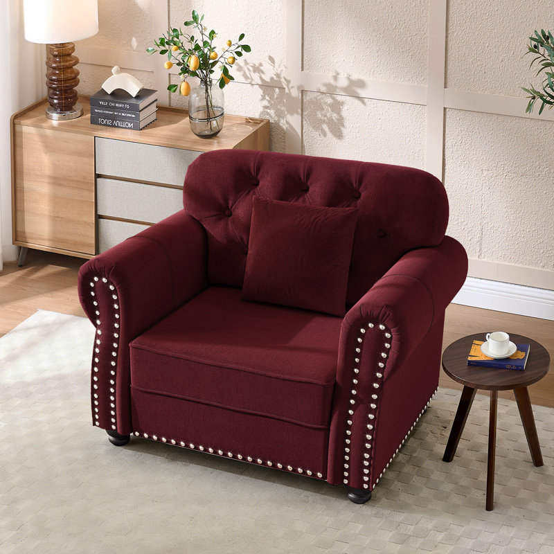 Petit fauteuil d'appoint rembourré avec repose-pieds Mid-Century, Bourgogne
