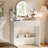 30" Fluted Makeup Vanity Desk with 3-Color Dimmable Arched LED Mirror, Storage Drawers & Open Side Shelves, White-250750668