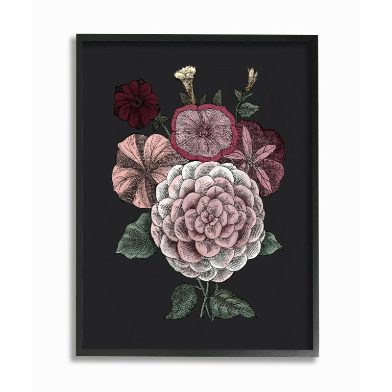 « rose », reproduction d’art sur fond noir par le samedi soir, impression, Giclée encadrée noir minuit