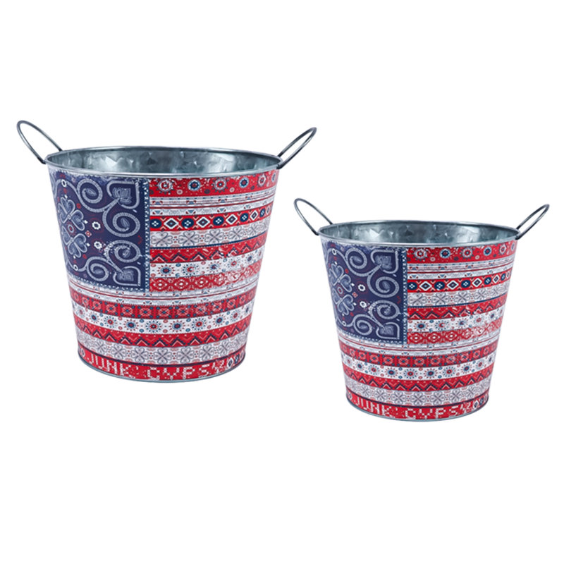 Americana Boho Metal Planter, Nested Set of 2