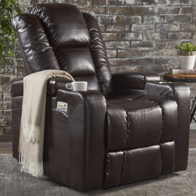 Fauteuil inclinable électrique standard de 33 po de largeur Deeann, Similicuir brun