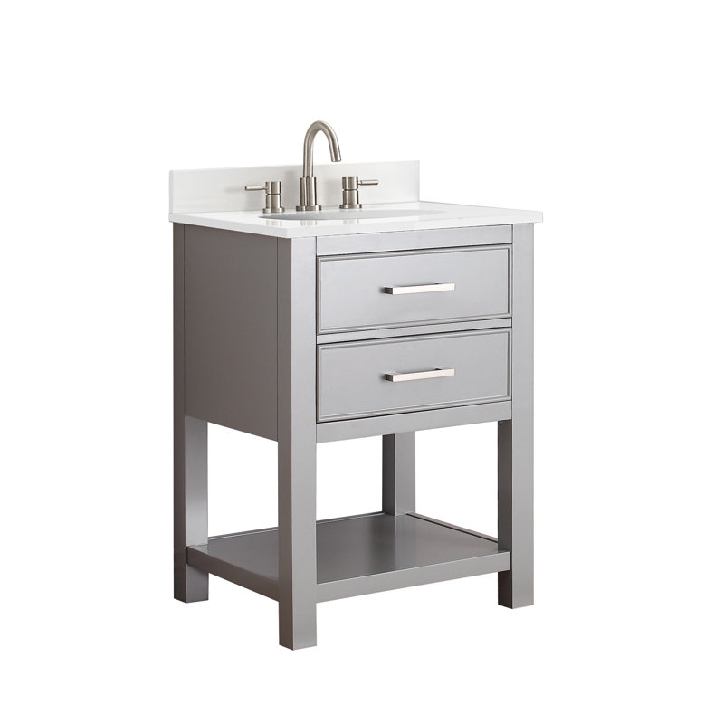 Brooks 25'' W Single Vanity, Chilled Gray, Carrera White Marble