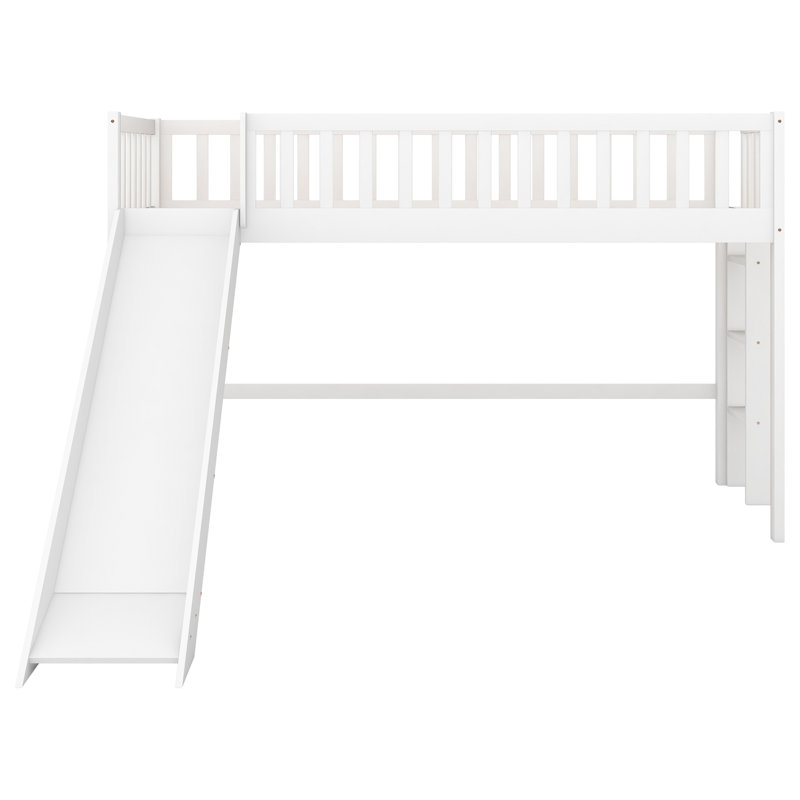 Lit mezzanine bas avec échelle et glissade, Blanc