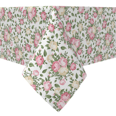 Fabric Textile Products, Inc. Rectangular Tablecloth, 100% Cotton, 60X84", White And Pink Rose Bunches