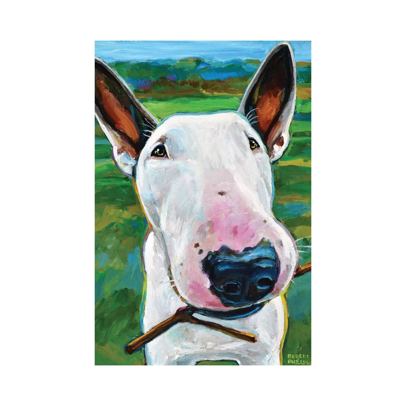 Bull Terrier With Stick by Robert Phelps - Gallery-Wrapped Canvas Giclée on Canvas, Canvas, 30.48 cm H x 45.72 cm W