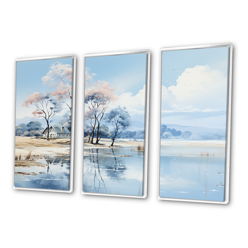 Ensemble d'art mural sur toile Lakeside Nature Serenity I - Lakes Lakehouse, H 28 po x l 36 po x P 1 po, Cadre flottant blanc