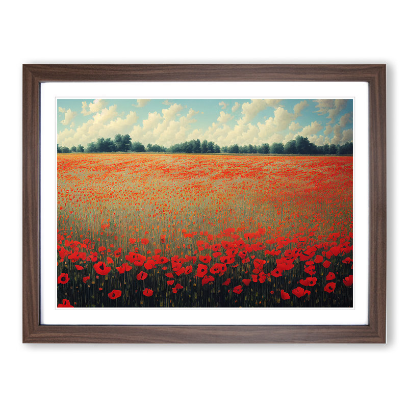Epic Poppies Flowers - Framed Print, 34cm H x 46cm W x 2cm D, Walnut