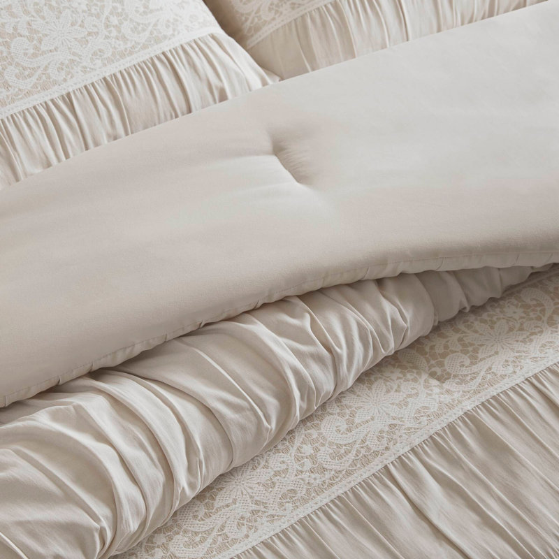 Ensemble d'édredon de style contemporain, Rayures neutres, Édredon de grande taille et 6 pièces supplément