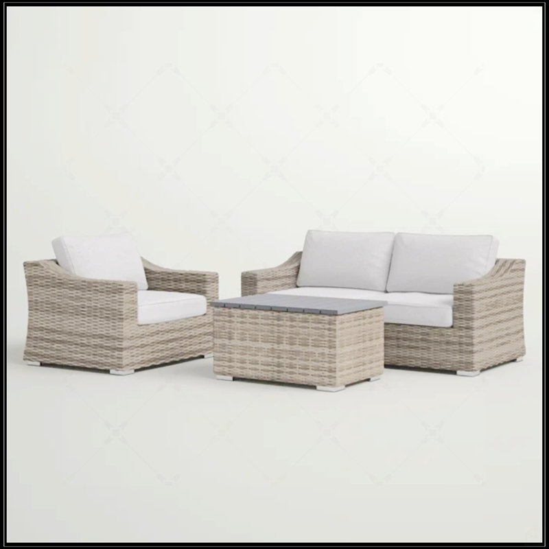 Outdoor Relaxation 3-Person Seating Set With Plush Cushions And Durable Wicker