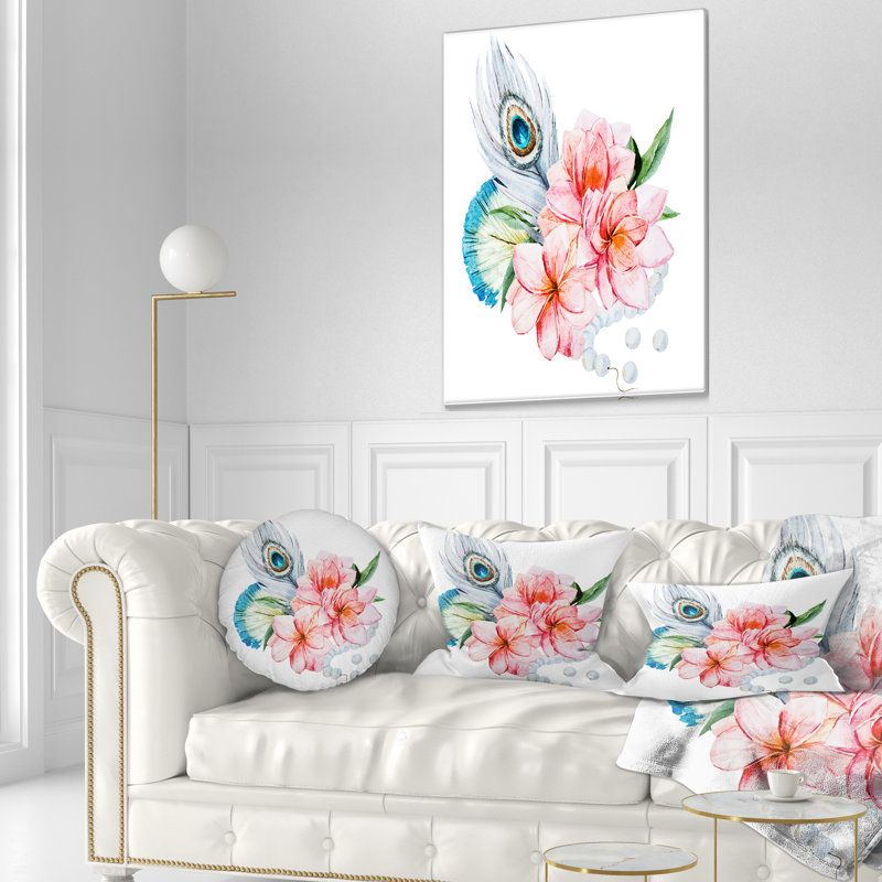 Coussin floral avec plumes de paon, Oreiller européen, 12 po x 20 po