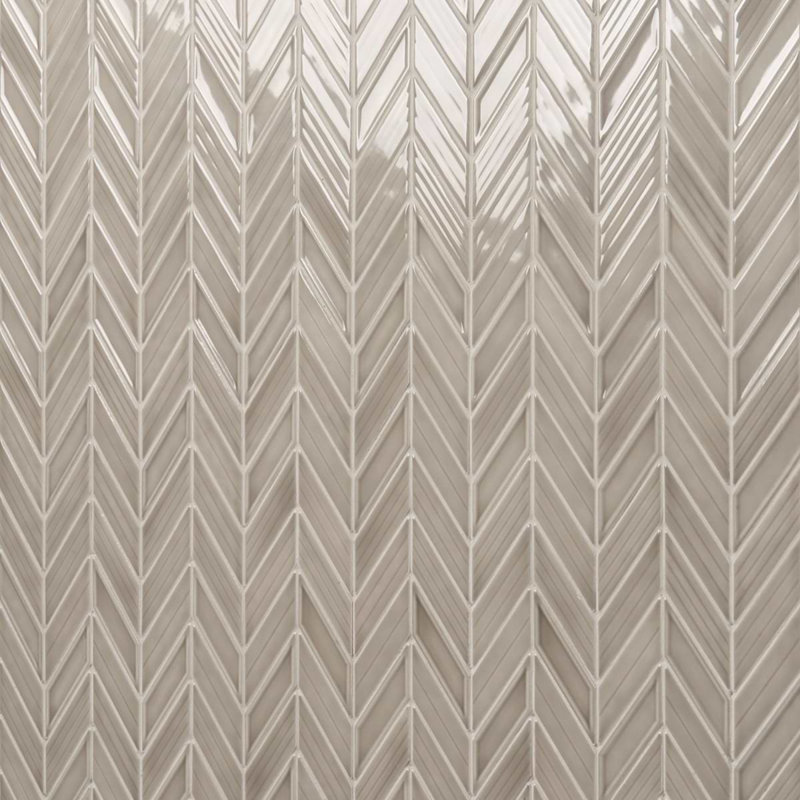 Brookline Chevron 1x5 Glossy Ceramic Mosaic Tile, Warm Gray