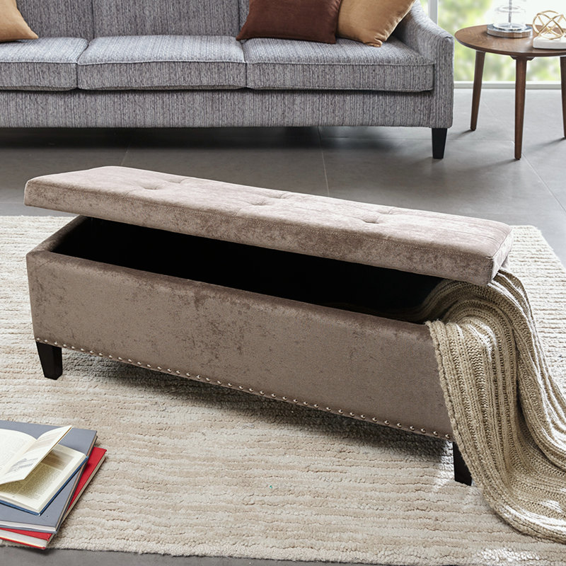 Banc de rangement capitonné à fermeture douce, Taupe