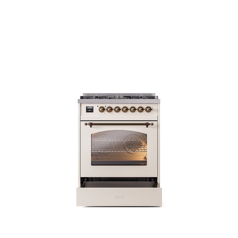 ILVE Nostalgie II 30 in Dual Fuel Range, Stainless Steel/Brass, Natural Gas