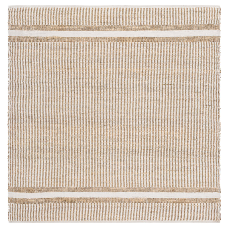 Natural Fiber 202 Hand Woven Seagrass/Pet Striped Rug in Natural/Ivory, Square 6'