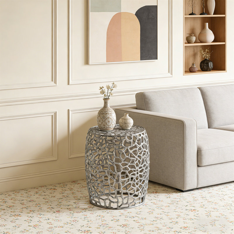 Table de bout cylindrique en aluminium au design complexe, Nickel