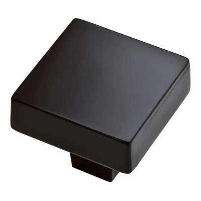 (5 Pack) 1-7/16 inch Square Soft Modern Knob Flat Black